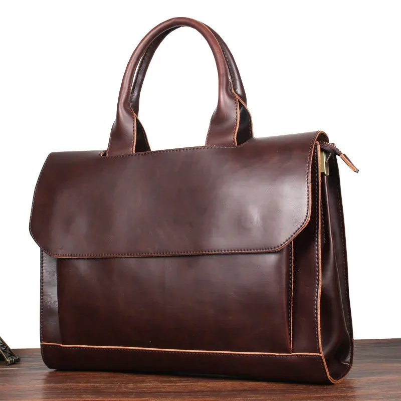 porte-documents d'affaires décontracté pour hommes et femmes, sac à main en cuir pu pour ordinateur portable de 13.3 pouces, sacoche à bandoulière avec cheval fou