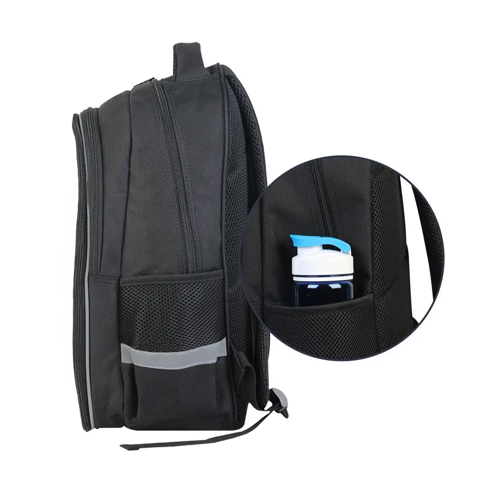 sac à dos d'étudiant noir vierge pour sublimation, double couche, avec bande de protection fluorescente pour impression par transfert thermique