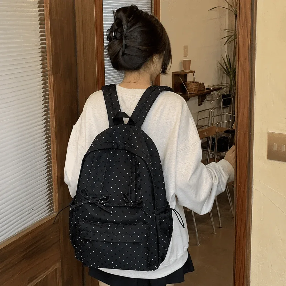 sac à dos y2k à pois, grande capacité, léger, minimaliste, avec nœud, durable, pour étudiants, école, voyage