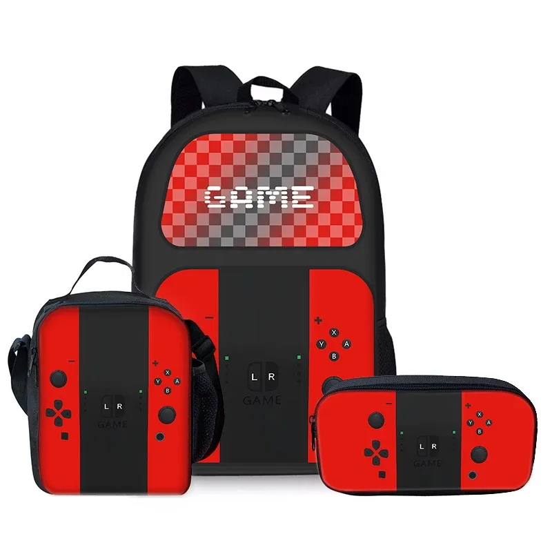 sacs à dos trois pièces pour garçons et filles, design console de jeu, meilleurs cadeaux, sac à dos scolaire dessin animé 2d pour enfants