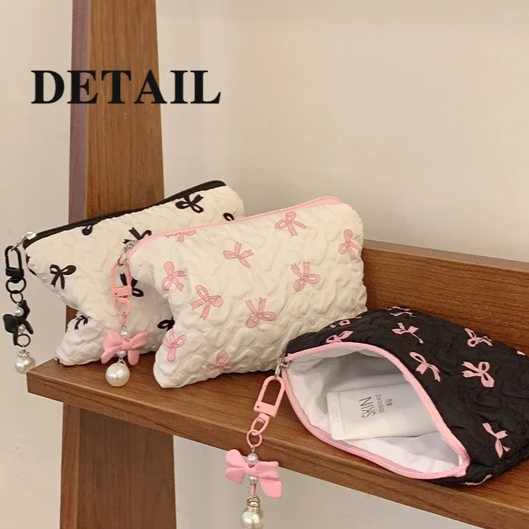 Nouvelle Trousse de Maquillage Élégante à Nœud, Grande Capacité, Pochette de Maquillage à Main, Trousse de Toilette Portable pour Femmes, Organisateur de Rangement pour Rouges à Lèvres