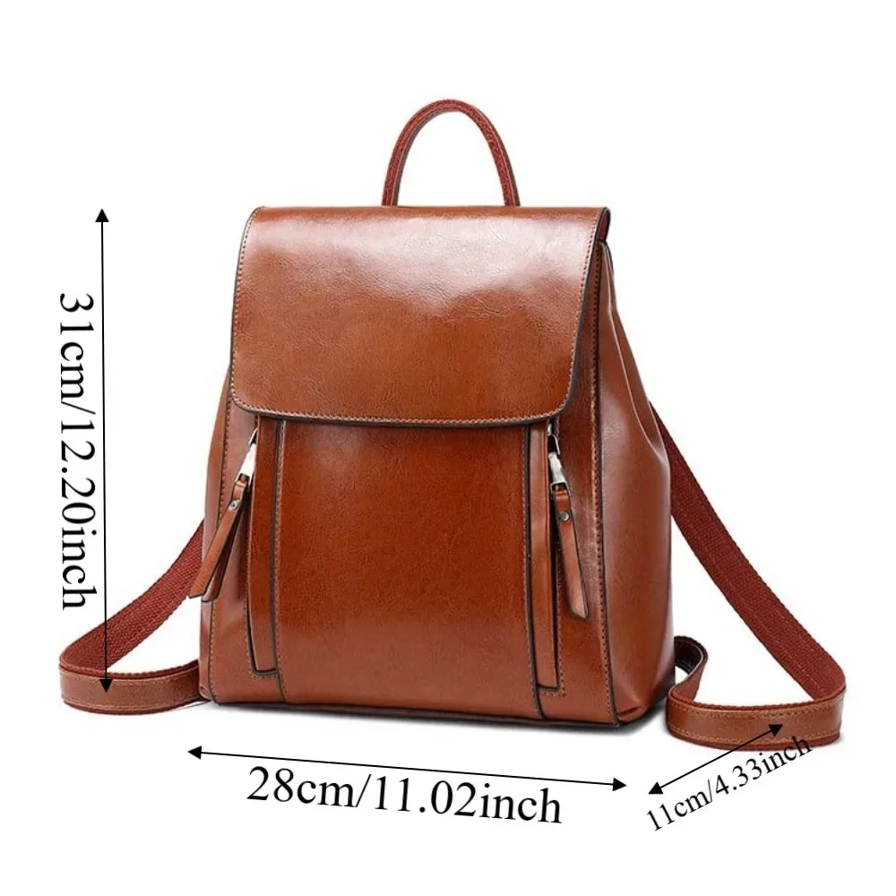 sac à dos rétro en cuir pour femmes, grande capacité, boucle magnétique, sac à dos imperméable multi-poches, sac de voyage antivol