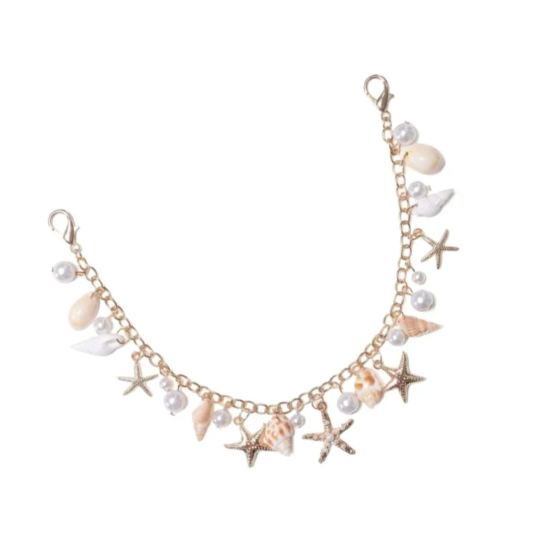 un porte-clés bohème de style plage avec coquillages, étoiles de mer et perles d'imitation, un accessoire sur le thème de la mer, parfait pour décorer les sacs, les sacs à dos et les clés de voiture, un excellent cadeau pour les femmes.