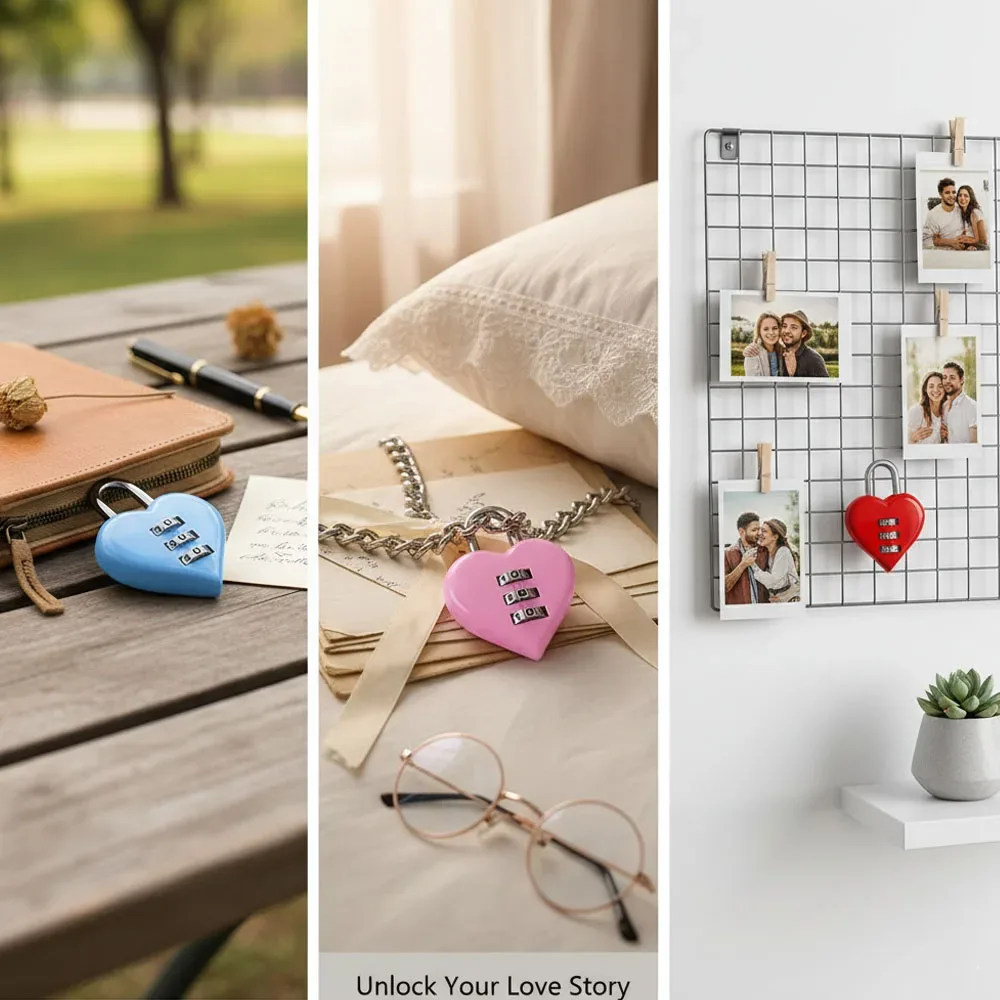Mini cadenas à combinaison en forme de cœur à 3 chiffres, pour couple, cadeau de mariage, accessoire de voyage, cadeau d'anniversaire