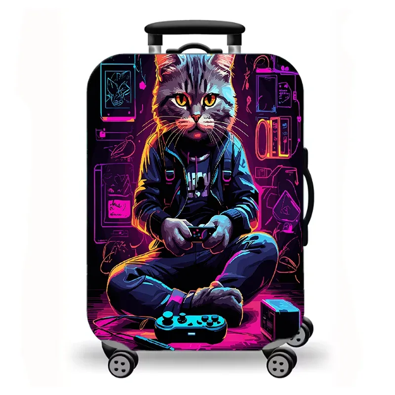 housse de bagage, housse de protection extensible pour valise avec imprimé fantaisie de chat de nuit étoilée, housse de bagage de voyage lavable et anti-rayures