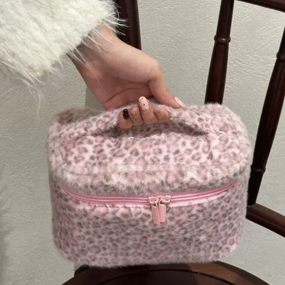 nouvelle trousse de maquillage portable avec fermeture éclair, motif léopard, étui de rangement multifonctionnel, sac à main portable pour femmes et filles