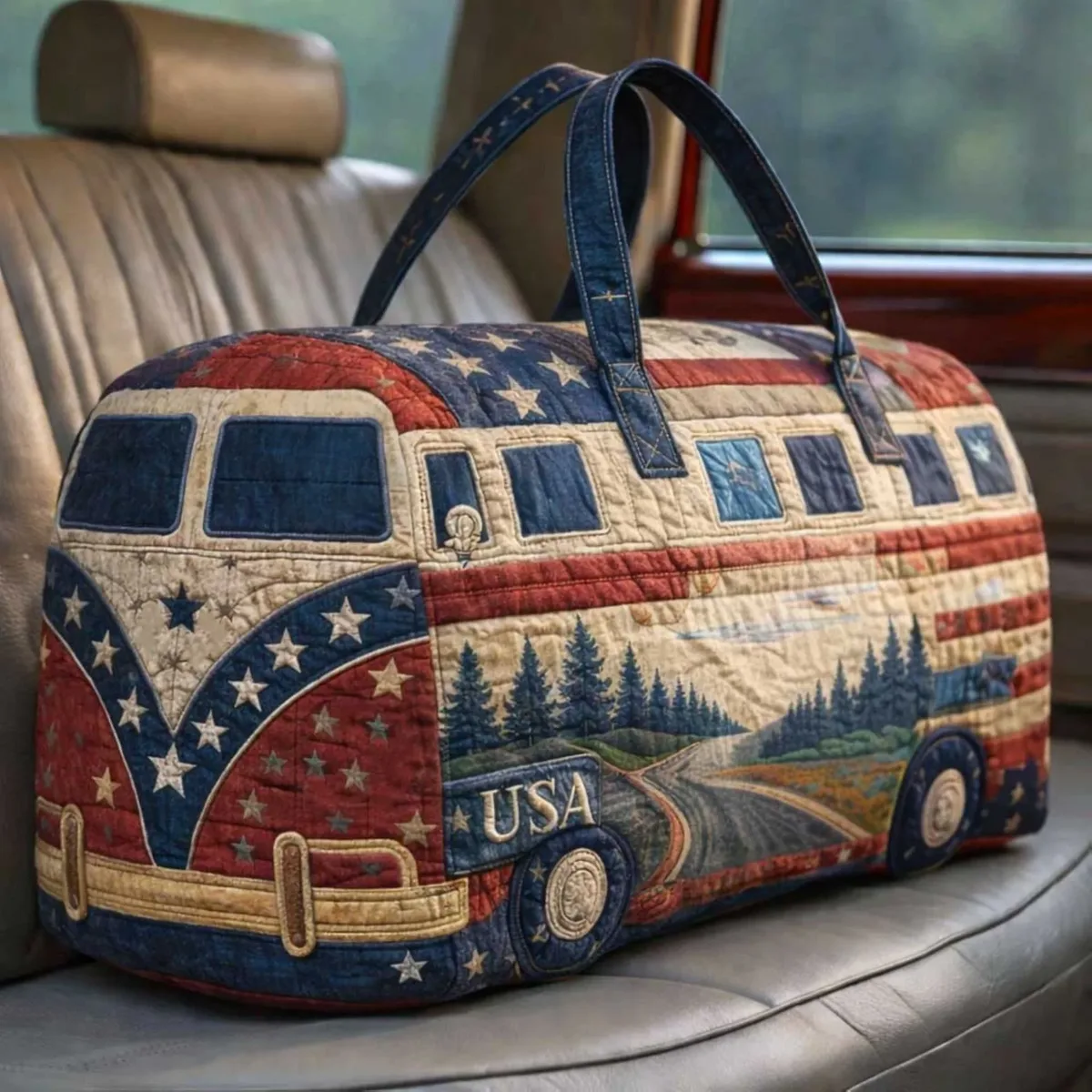 sac de voyage matelassé à bretelles réglables, en forme de voiture de camping, grande capacité, imprimé, pour la gym, le camping, la plage et les activités de plein air