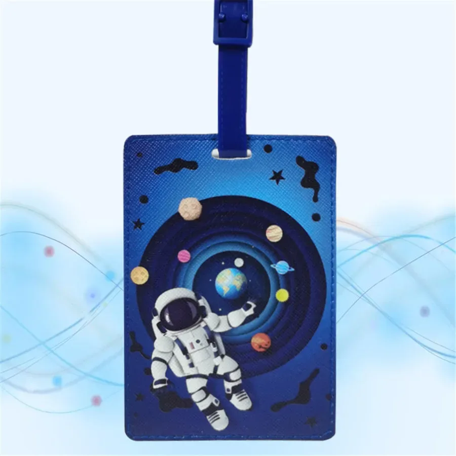 étiquette à bagages créative astronaute, accessoires de voyage, porte-adresse en pu pour valise, étiquette d'embarquement de haute qualité, étiquette portable