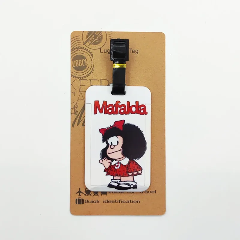 étiquette de bagage mafalda pour filles mignonnes, étiquette de bagage de voyage pour femmes, porte-adresse d'identification, bagages d'embarquement, billet de valise portable