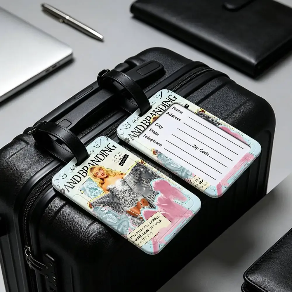 étiquette de bagage en pvc imperméable singer s-sabrina c-carpenter avec carte d'information, étiquette d'identification anti-perte pour bagages, sac à dos scolaire
