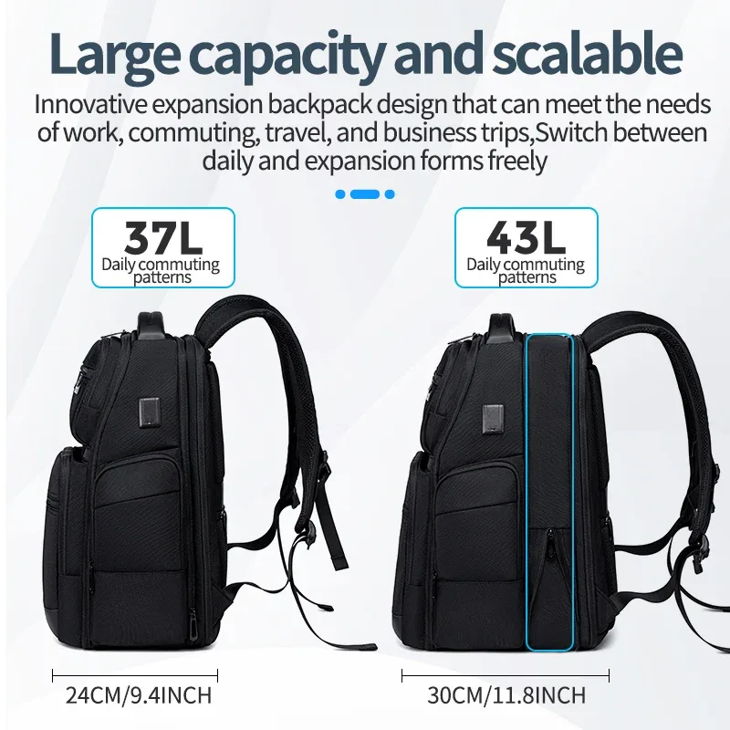 fenruien hommes 43l sac à dos étanche sacs à dos pour ordinateur portable usb charge sac à dos multifonctionnel grande capacité sac de voyage