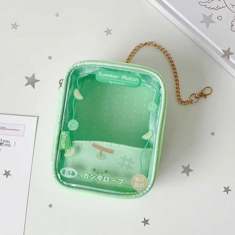 nouveau sac de rangement transparent carré à motifs de dessins animés et de fruits, pendentif décoratif pour sac à dos de filles, sac de présentation de figurines, cadeaux