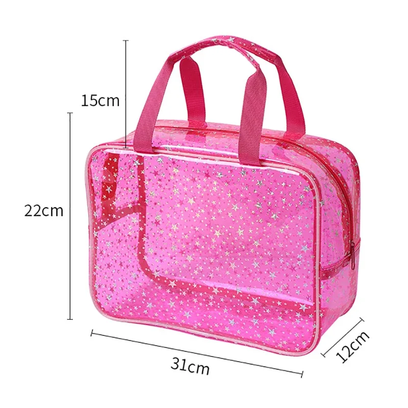 trousse de maquillage transparente grandes étoiles, avec sangle portable, trousse de toilette étanche en pvc, sac organisé pour cosmétiques, sac de voyage transparent