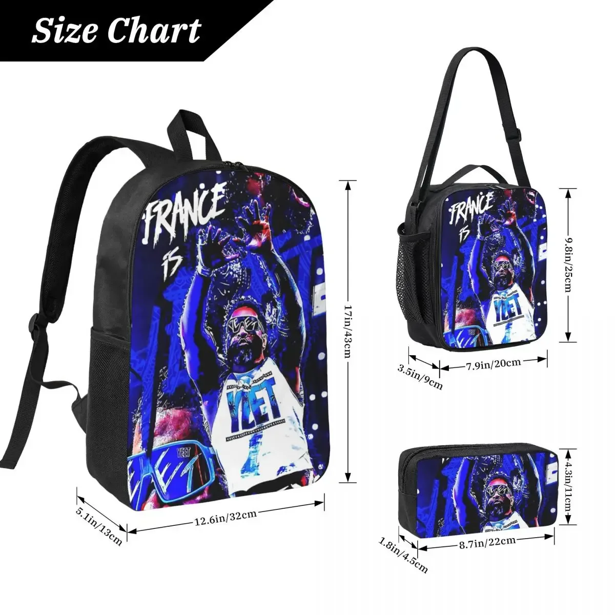 Jey Uso Yeet Art sac à dos étudiant garçons filles BookBag sac d'école ordinateur portable sacs à bandoulière 3ps sac à déjeuner isolé trousse à crayons