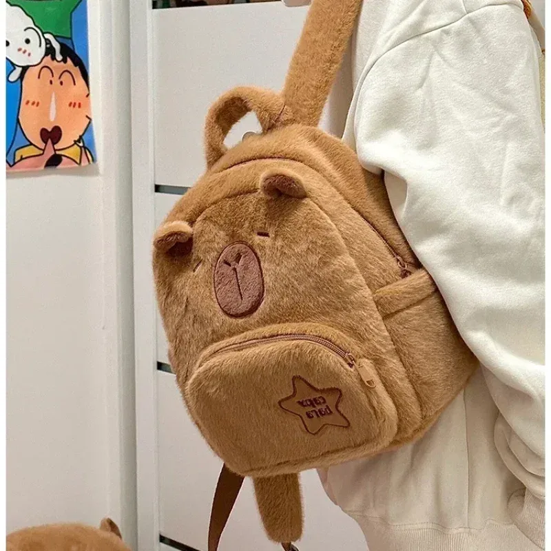 sac à dos en peluche mignon pour femmes, polyvalent, dessin animé drôle, capybara, fourre-tout de grande capacité, nouveau style, sac à dos de voyage décontracté