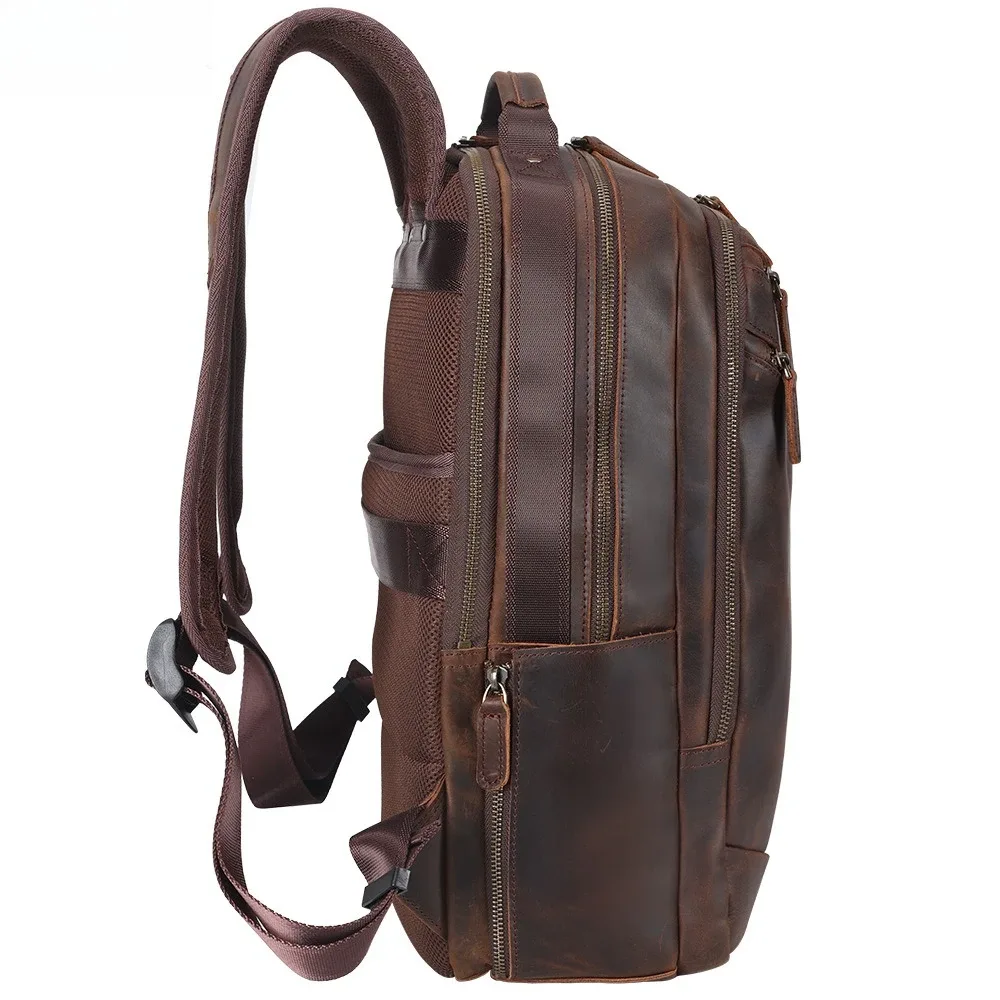 sac à dos pour ordinateur portable en cuir véritable pour hommes de 15,6 pouces, sac d'affaires en cuir de vache de qualité supérieure, sac à dos de voyage et de camping
