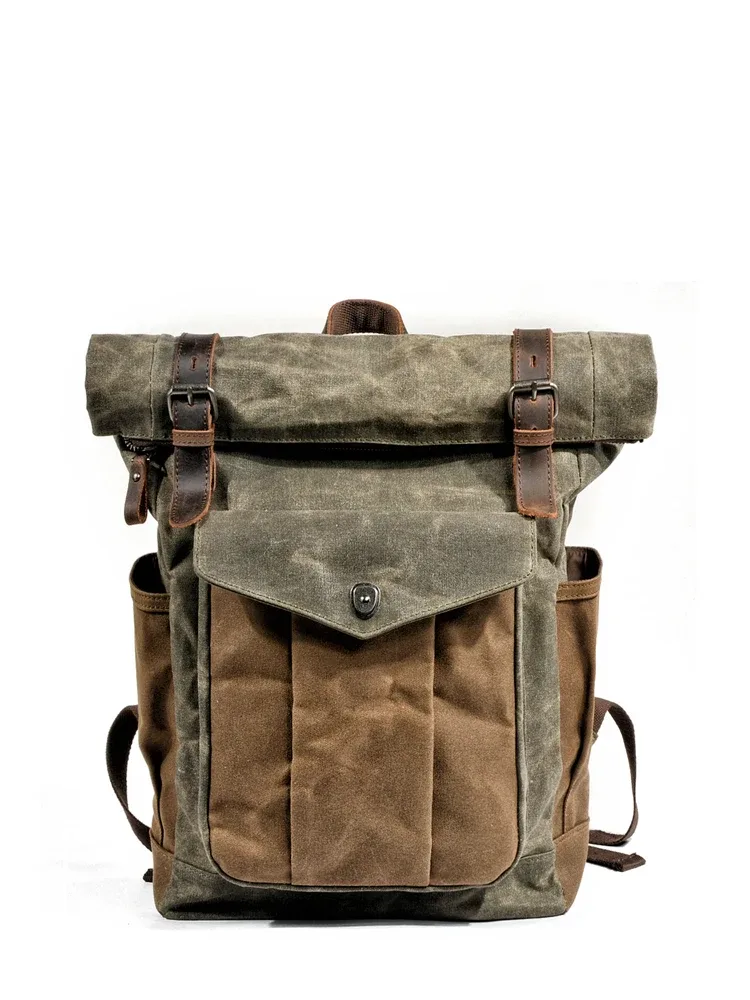 sacs à dos en toile vintage de luxe pour hommes, toile de cire d'huile, sac à dos de voyage en cuir, grands sacs de jour imperméables rétro