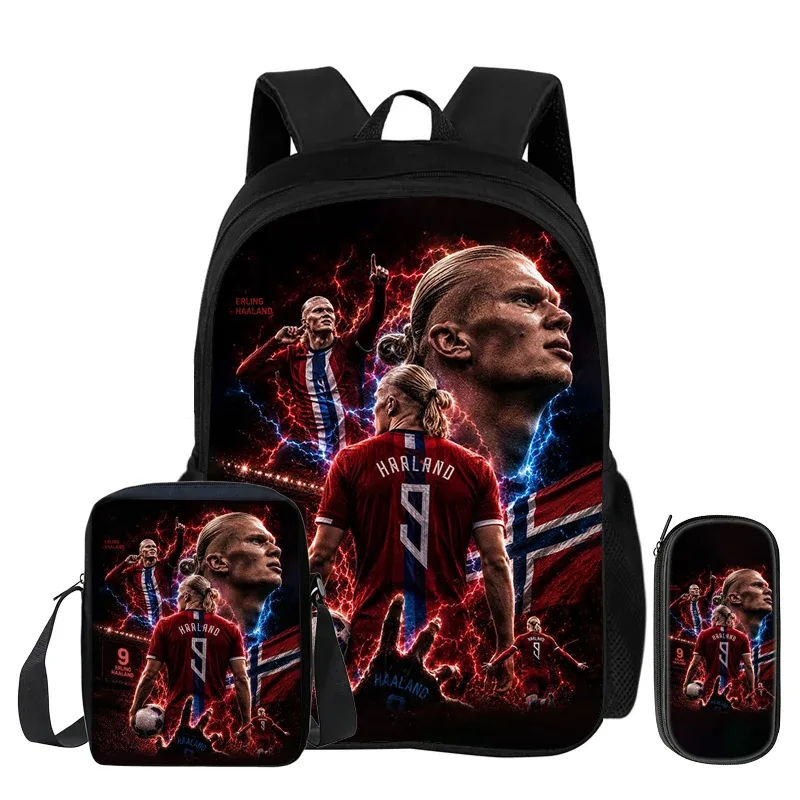 sac à dos d'école, sac à crayons, sac à dos de sport haaland pour enfants, ensemble de 3 pièces, sac à dos de footballeur star, cadeau