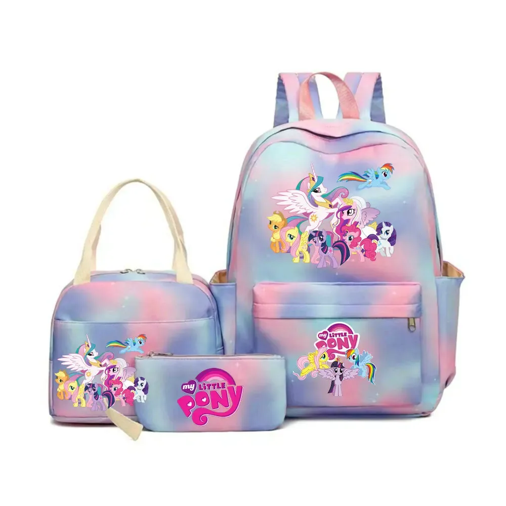 sac à dos my little pony, ensemble de 3 pièces, sac d'école pour étudiants, trousse à crayons, sac à dos de voyage pour adolescents, sac à dos décontracté pour ordinateur portable, mochilas