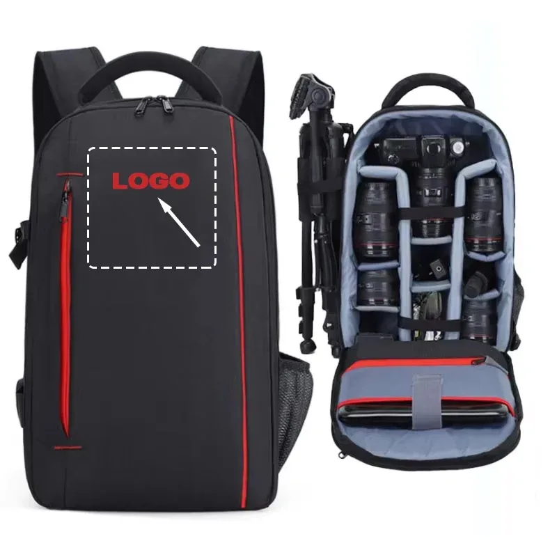 Sac pour appareil photo professionnel de grande capacité, sac à dos de photographie en Nylon imperméable et résistant à l'usure, personnalisé gratuitement avec votre Logo