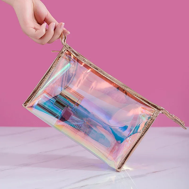 trousse de maquillage transparente en pvc pour femme, trousse de toilette, rangement de voyage étanche, sacs de lavage de beauté, mode chic