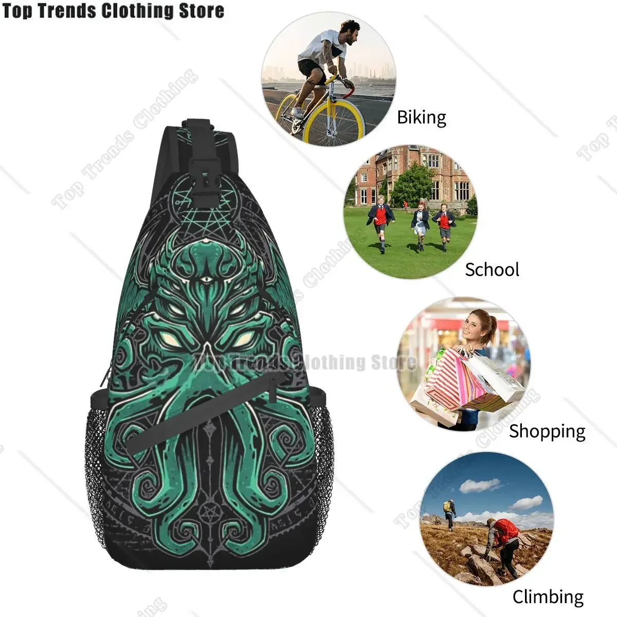 l'appel de cthulhu sac à bandoulière sport grand sac de poitrine unisexe femmes homme mode sacs à dos à bandoulière voyage