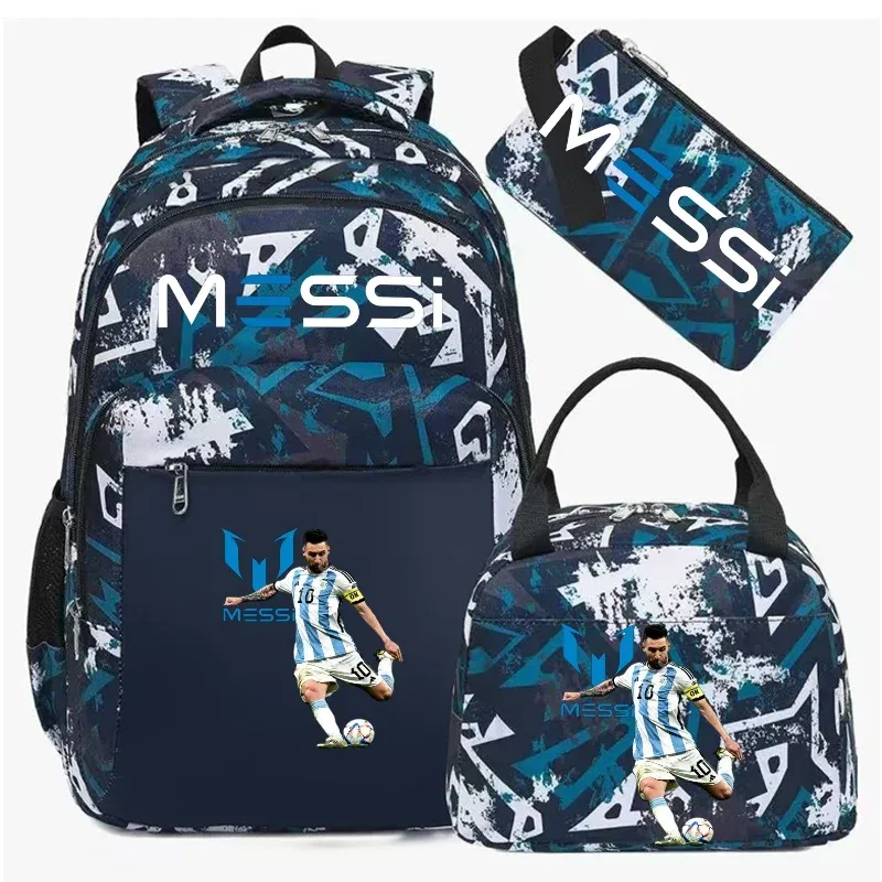 sac à dos de football messi, camouflage, pour étudiants, sac d'école pour ordinateur portable, sac à dos de grande capacité, pour femmes et hommes, loisirs, voyage, mochila 3 pièces