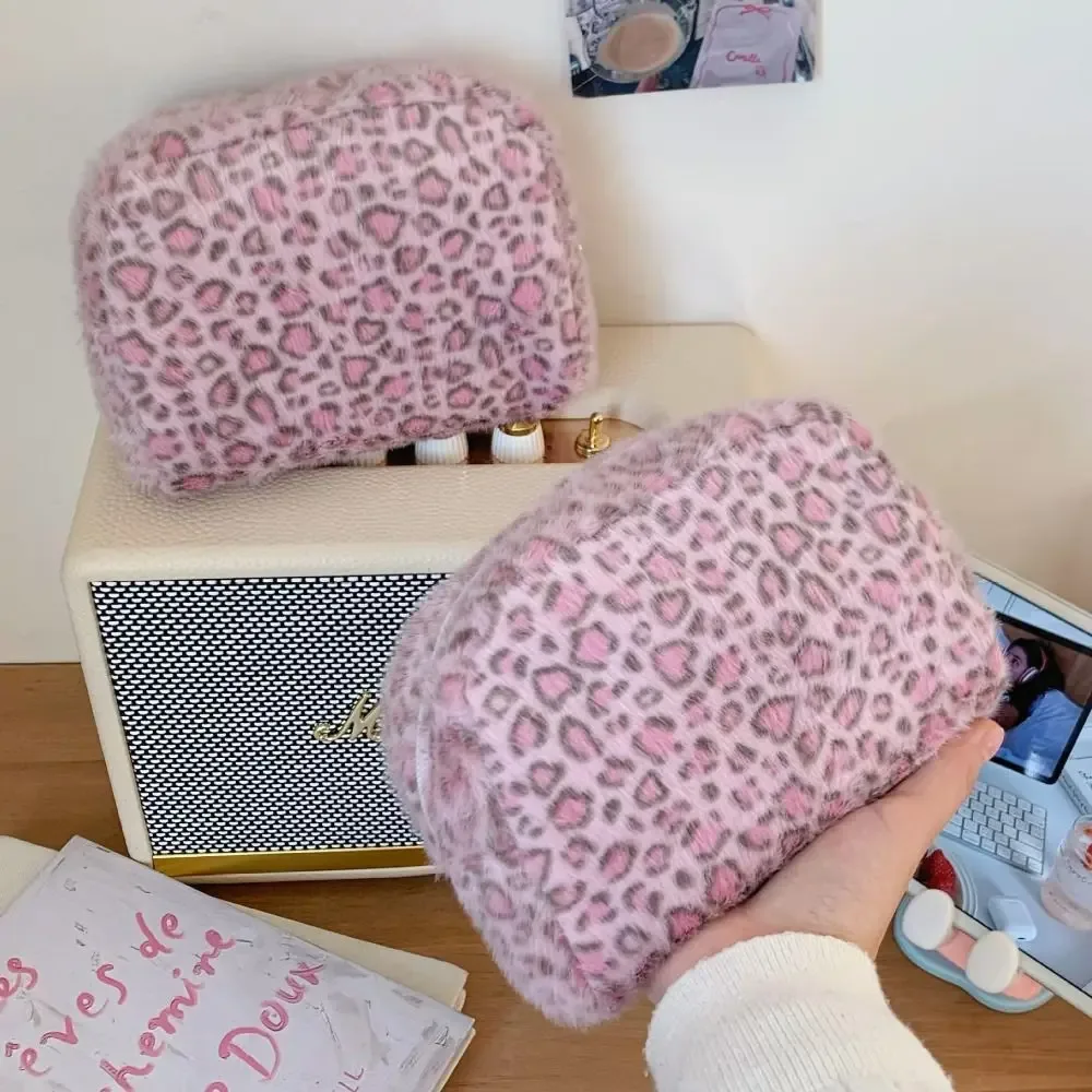 sac de maquillage moelleux de haute qualité, grande capacité, sac cosmétique portable, imprimé léopard, organiseur de toilette pour filles