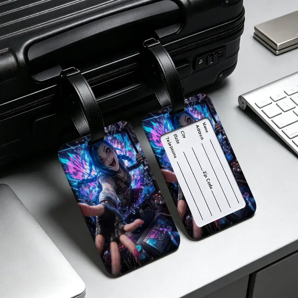 étiquette de bagage en pvc anime a-arcane avec carte d'information, étiquette anti-perte pour valise, sac à dos, accessoire de voyage