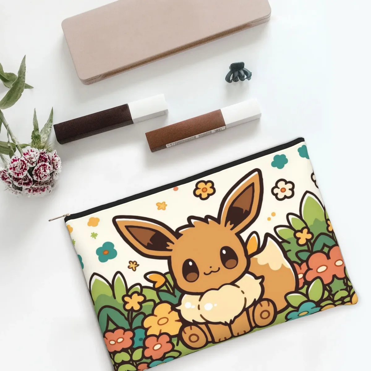 sac de voyage léger et mignon pokemon, pochette de maquillage eeveelution, trousse de toilette avec fermeture éclair, pochette cosmétique de voyage