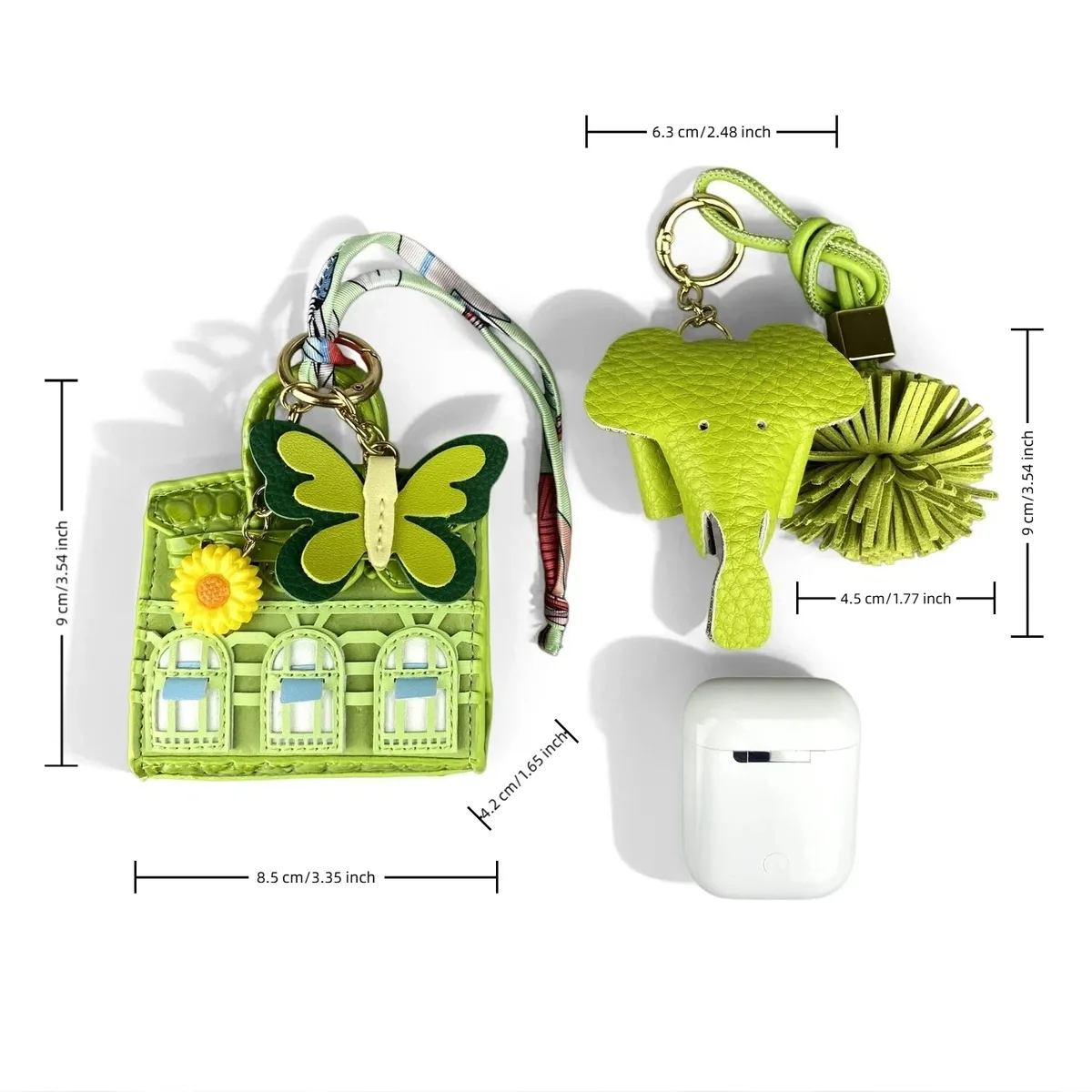 ensemble pochette tournesol et porte-clés en cuir pu vert pomme - porte-monnaie fonctionnel, étui pour écouteurs, organisateur de câbles - accessoire de sac, cadeau