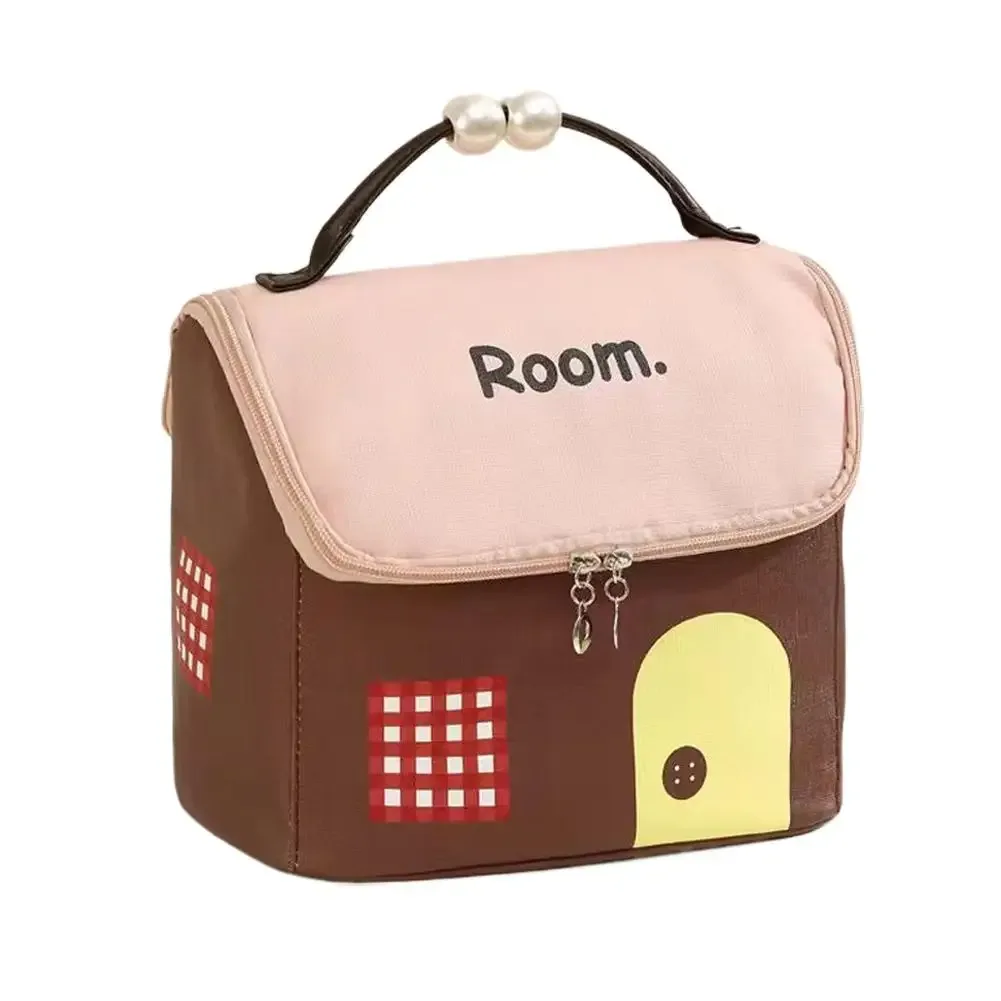 trousse de maquillage mignonne en forme de maison, grande capacité, organiseur de cosmétiques de voyage avec poignée, sac de rangement portable pour soins de la peau pour filles et étudiantes
