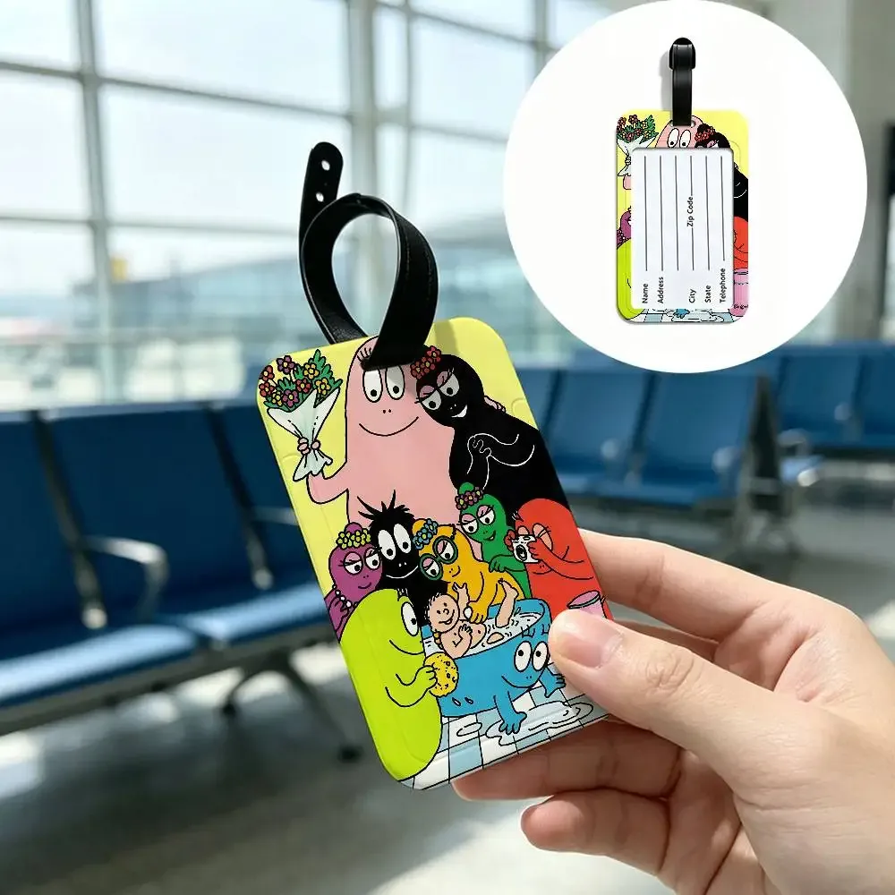 carte d'information imperméable pour enfants, barbapapa, étiquette de bagage en pvc, identificateur anti-perte pour valise, sac à main