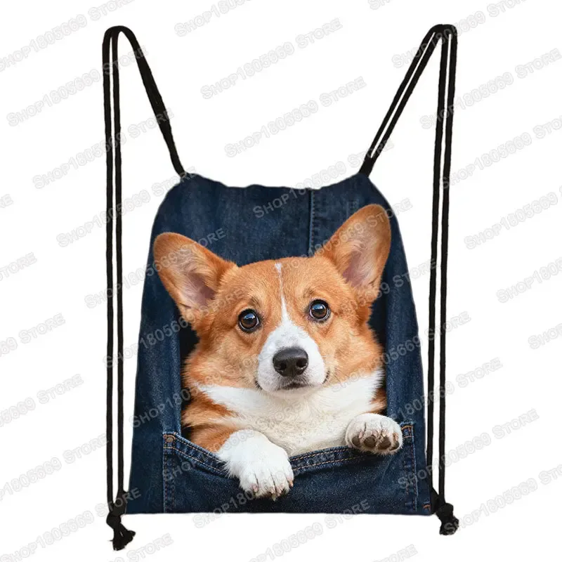sac de poche imprimé animal pour femme, sac à cordon de serrage, chat mignon et chien, sacs de rangement de loisirs, sac à dos pour adolescent, porte-chaussures pour cadeau de voyage