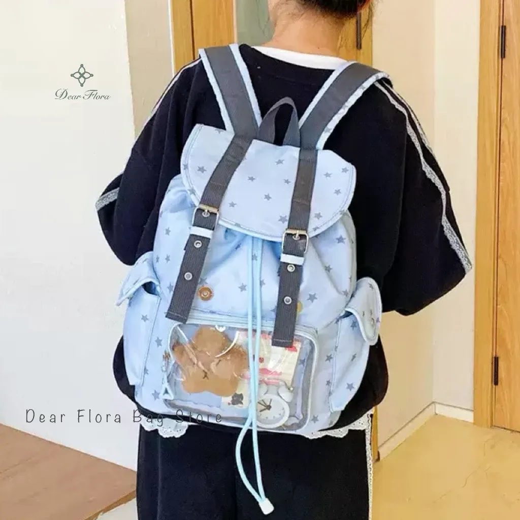 nouveau sac à dos ita bleu ciel tendance et adorable, transparent, grande capacité, pour femme, idéal pour l'école et les trajets quotidien, avec compartiment diy pour affichage personnalisé
