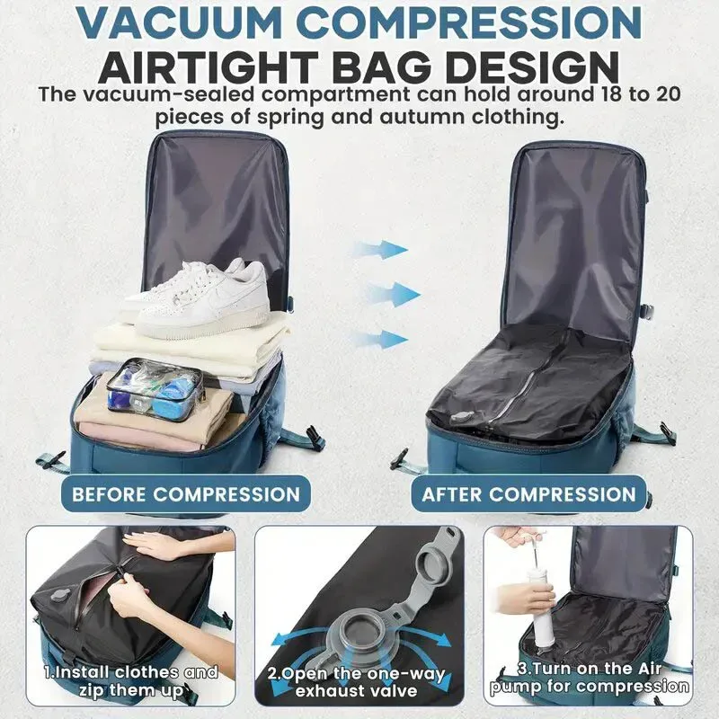 sac à dos de voyage avec compression sous vide, sac à dos professionnel pour ordinateur portable 15,6 pouces, sac de rangement pour vêtements, sac à dos de voyage extensible