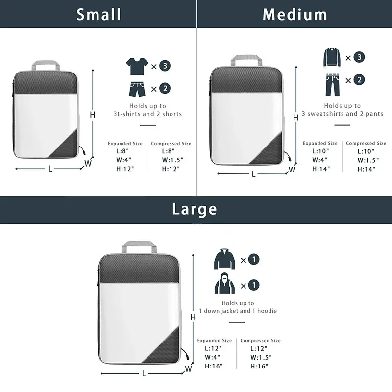 sac de rangement semi-transparent tup pliable et étanche pour voyage, ensemble de sacs de rangement portables pour bagages, matériau en nylon du menton continental