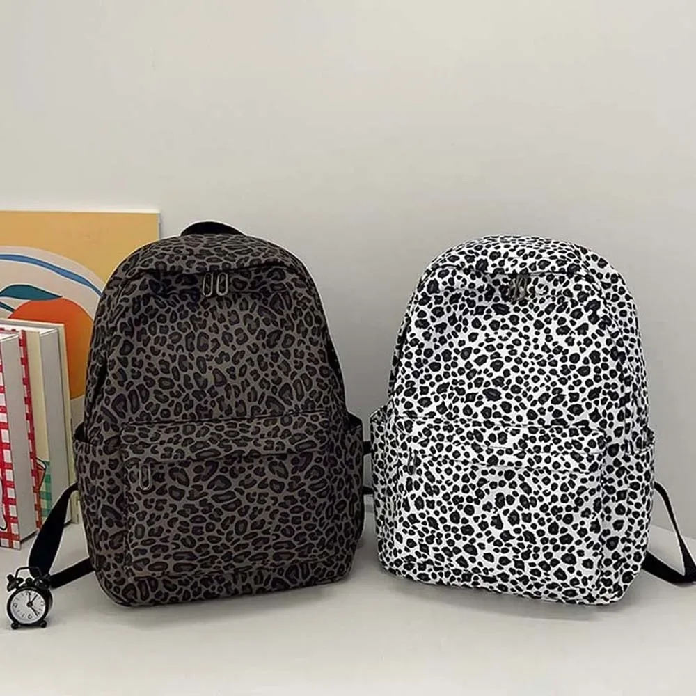 sac à dos pour ordinateur portable en nylon imprimé léopard, sac à dos rétro pour étudiants, sac d'école en polyester durable, grande capacité, pour femmes