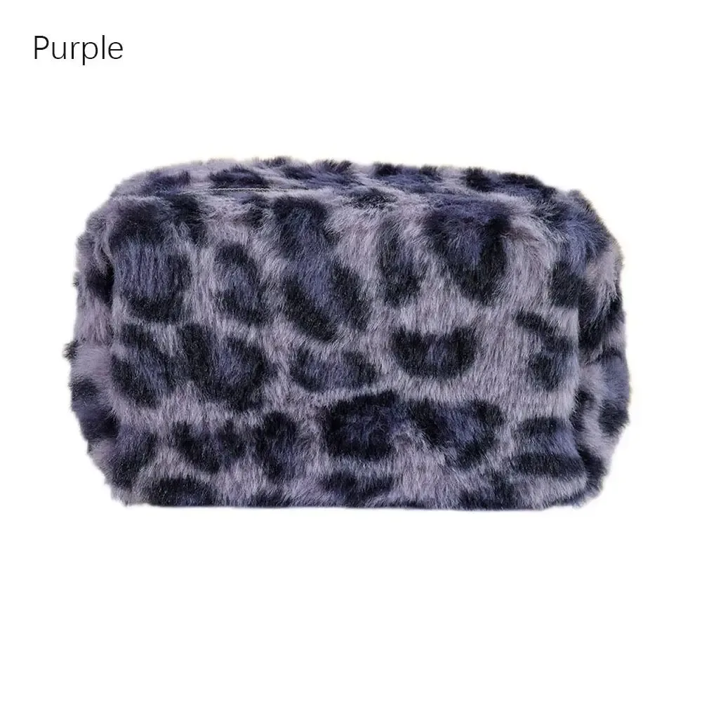 trousse de maquillage à imprimé léopard à la mode, trousse de toilette à fermeture éclair, sac cosmétique de voyage en peluche portable, grande capacité, haute qualité