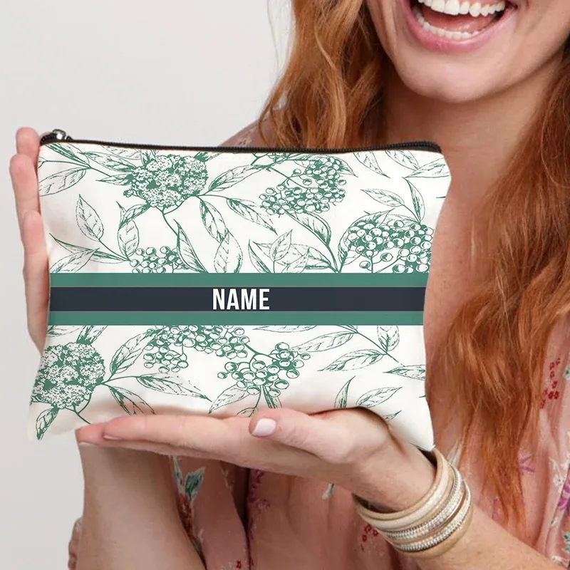trousse de maquillage personnalisée pour femmes, cadeau pour enseignant(e) scolaire, trousse à crayons personnalisée, trousse à cosmétiques magnifique avec nom pour femme