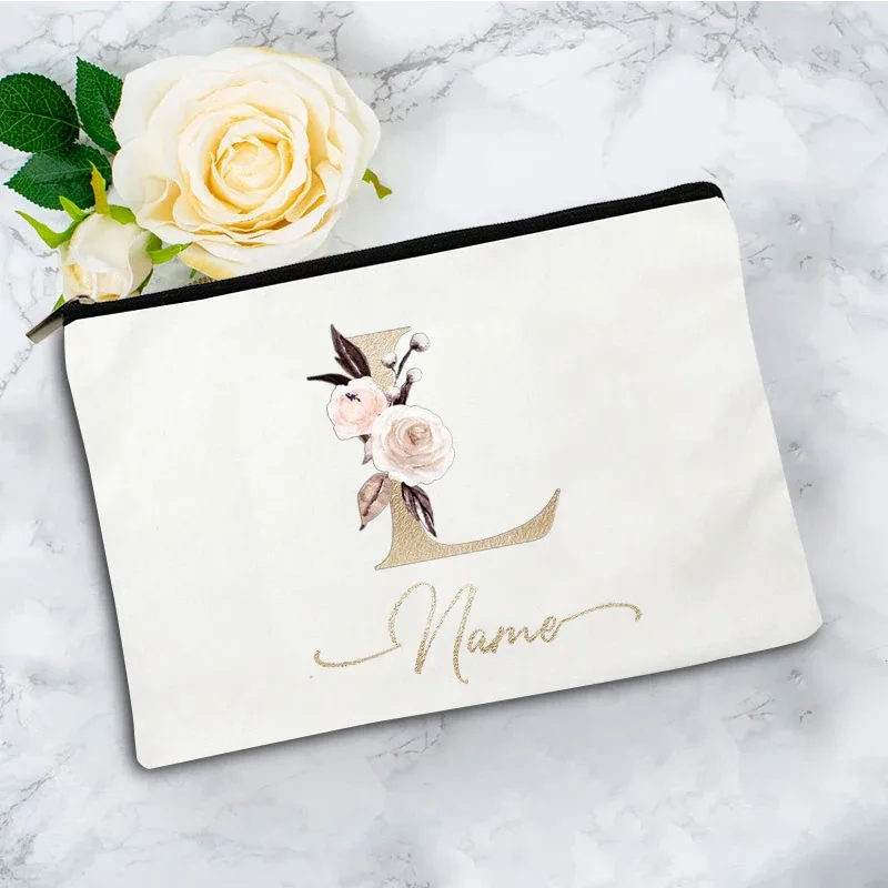 pochette à cosmétiques personnalisée avec nom, motif floral vintage, cadeau élégant pour femmes, demoiselles d'honneur, anniversaire, organisateur de maquillage