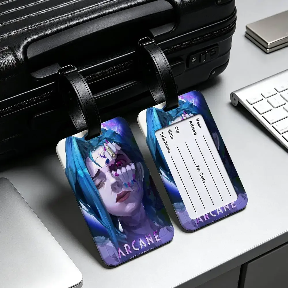 étiquette de bagage en pvc anime a-arcane avec carte d'information, étiquette anti-perte pour valise, sac à dos, accessoire de voyage