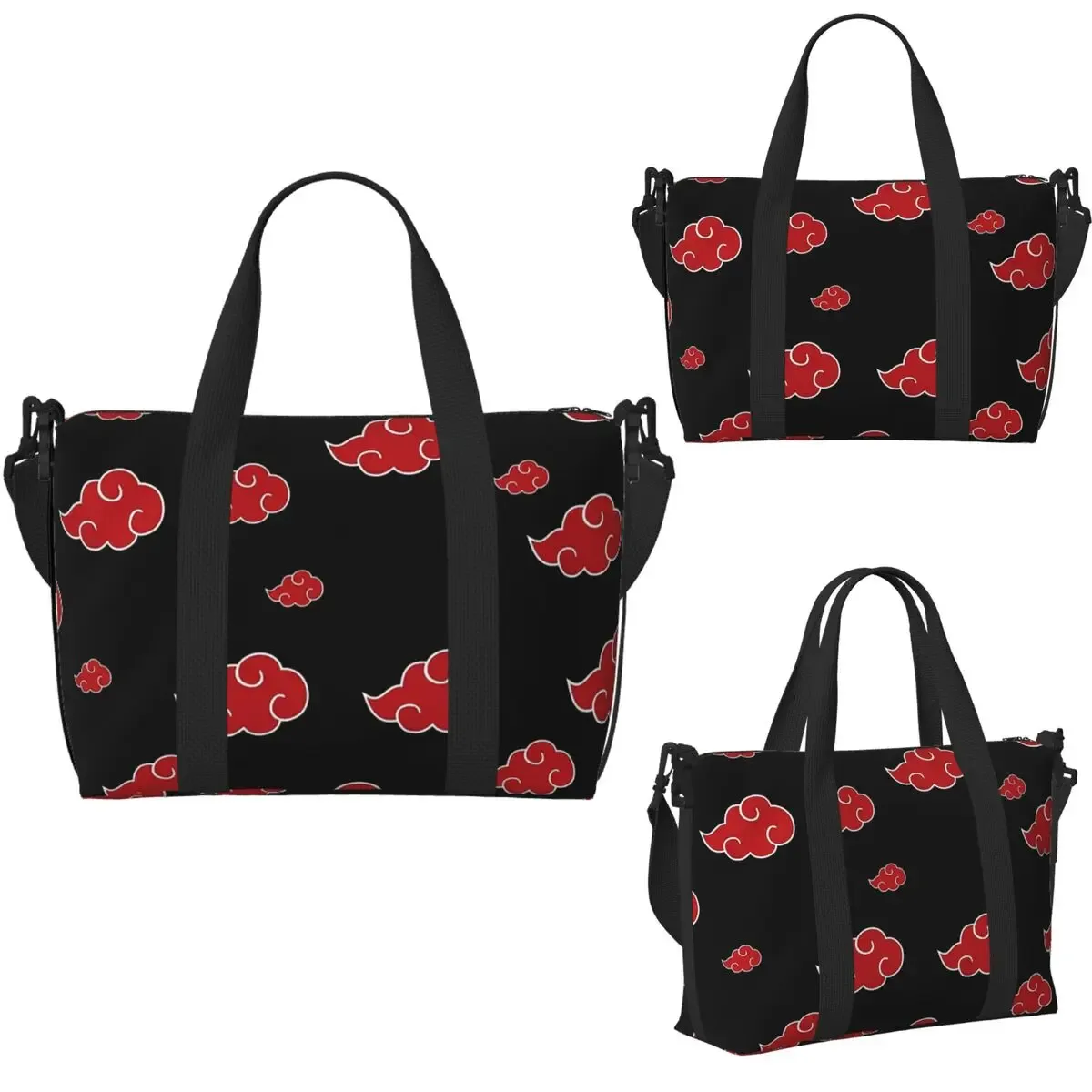 sac de voyage de plage nuage noir et rouge personnalisé, fourre-tout de grande capacité pour salle de sport, sac à bandoulière de shopping pour femmes