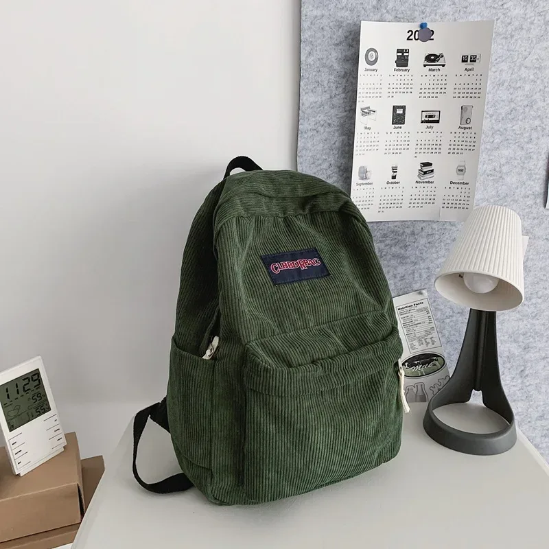 vintage garçon fille velours côtelé vert sac d'école hommes femmes ordinateur portable collège sac à dos cool dame étudiant mode femme voyage bookbag nouveau