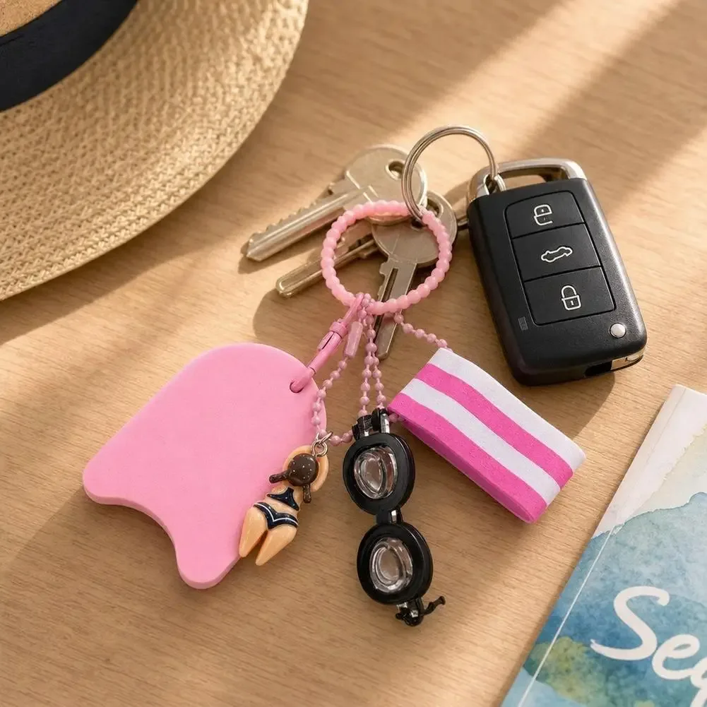 porte-clés thème plage d'été créatif, pendentif maillot de bain et lunettes de natation, breloques de sac tendance, cadeau pour femmes et filles, décoration pour sacs à dos