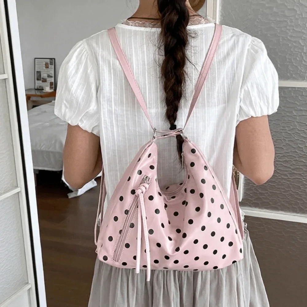 sac à bandoulière en cuir pu à pois, grande capacité, sac à dos, sac fourre-tout, style coréen, sac sous le bras, sac seau, pour étudiants