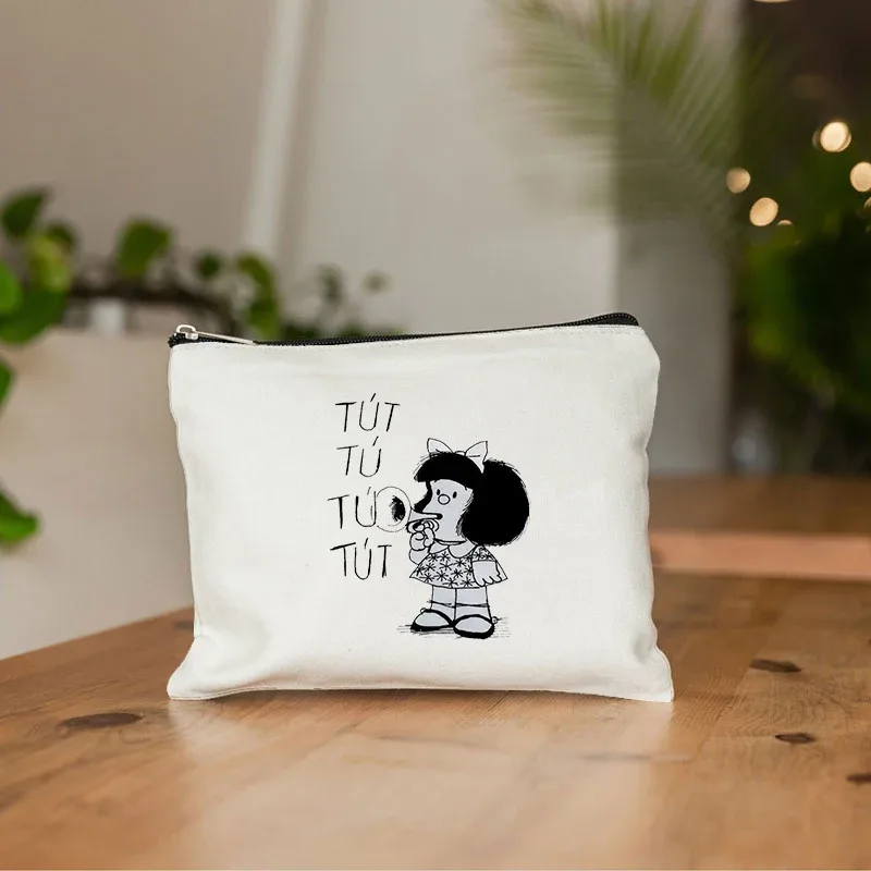mafalda mignon anime cosmétique trousse de maquillage crayon organisateur fermeture éclair kawaii maquillage pochette sac à main voyage trousses de toilette cadeau