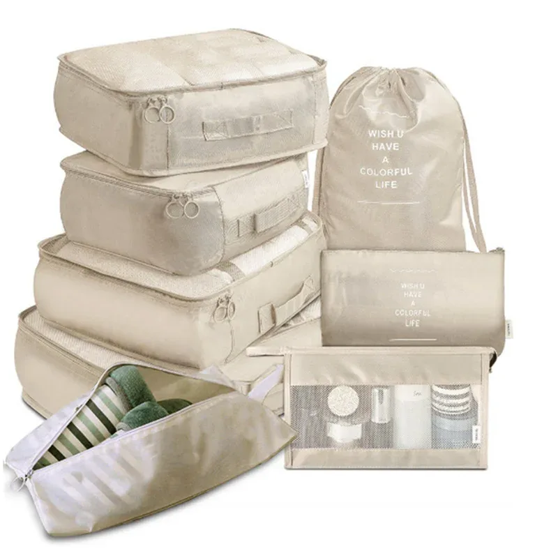 ensemble de 6/8 pièces, organisateur de voyage, sacs de rangement, valise, ensemble d'emballage, étuis de rangement, organisateur de bagages portables, pochette pour vêtements et chaussures