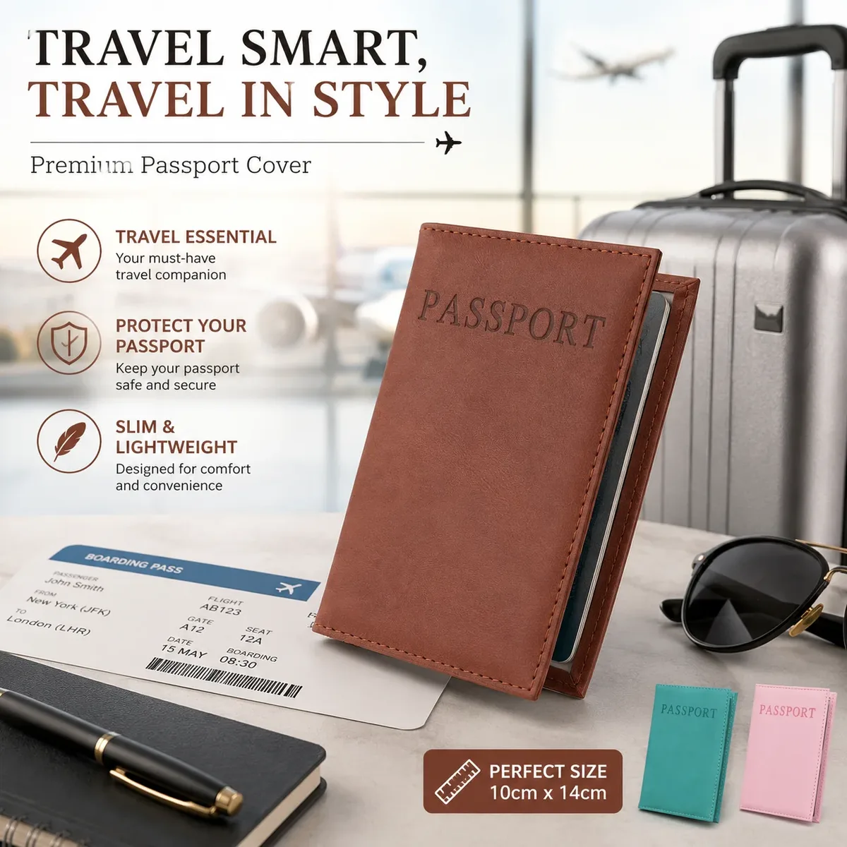 porte-passeport en cuir, étui de voyage fin pour documents, housse de protection pour passeport avec emplacements pour cartes pour les voyages