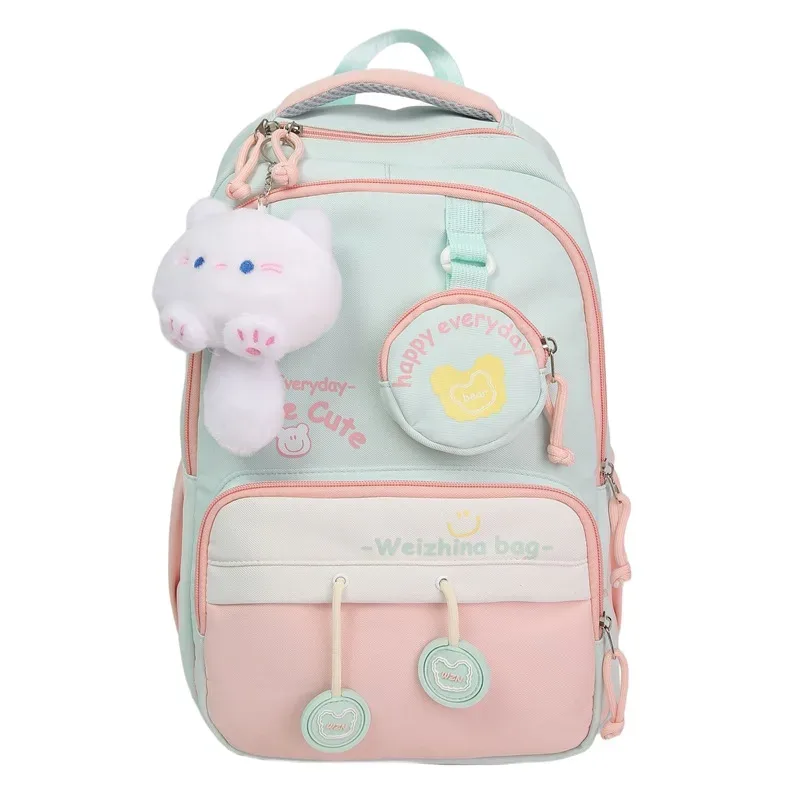 nouveau sac à dos de couleur contrastée de grande capacité pour les élèves du secondaire et du secondaire sac à bandoulière double mignon pour femmes matériau en nylon...